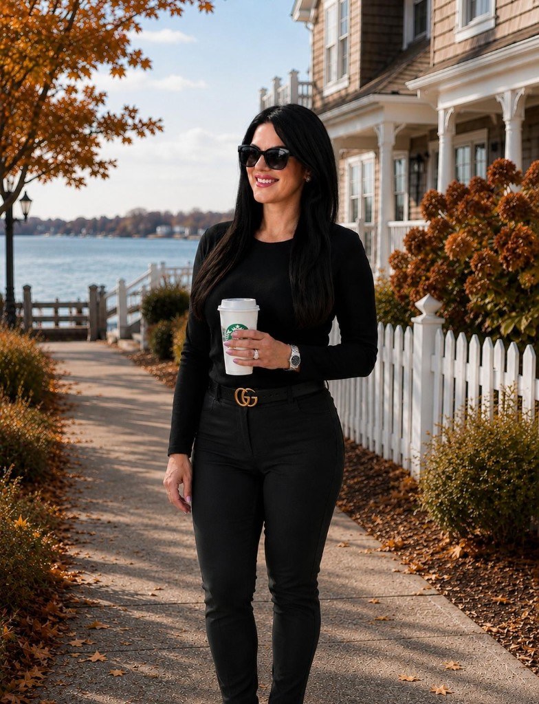Jaclyn Scully on a Long Island waterfront path during autumn